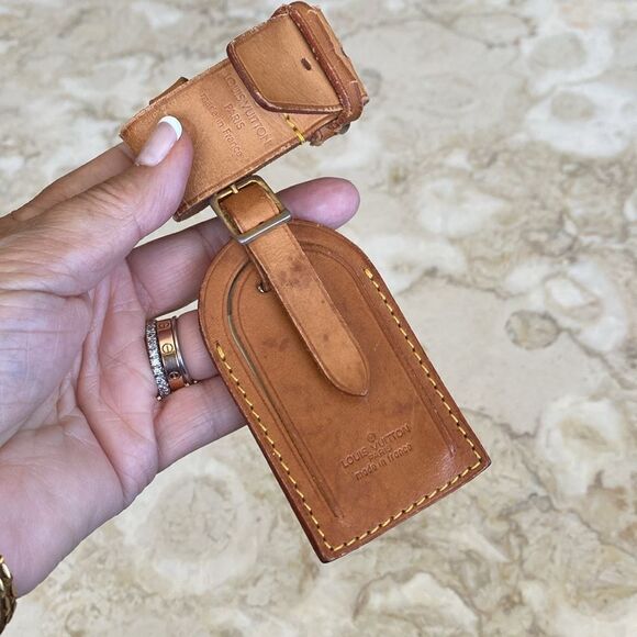 Vintage Louis Vuitton Vachetta Leather Luggage Tag & Poignet - Picture 1 of 12
